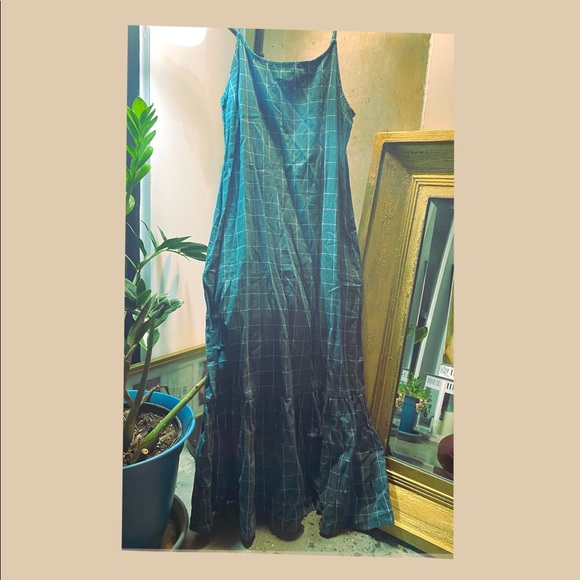 Women's Plaid Sleeveless Ruffle Hem Dress - A New Day Blue S - Picture 5 of 5